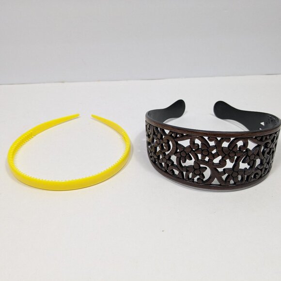 Set Hard Plastic Headbands Wide Cutout Design Brown Yellow Thin Kidcore Casual - Picture 5 of 9